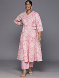 Sztori Plus Size Floral Printed Gotta Patti Pure Cotton A Line Kurta with Trousers