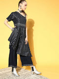 Ahalyaa Women Navy Blue Colour Rayon Silver Foil Printed Top Palazzo Set