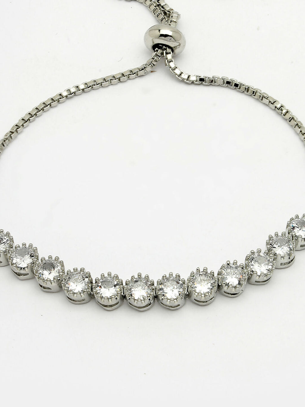 NVR Women Silver-Plated Handcrafted American Diamond Link Bracelet