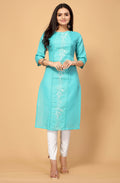 Light Green Cottan Slub Embroidery Kurti - Umi