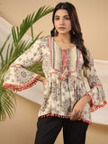 Juniper Women's Green Ethnic Motif Printed Rayon Crepe Tunic With Beads Work