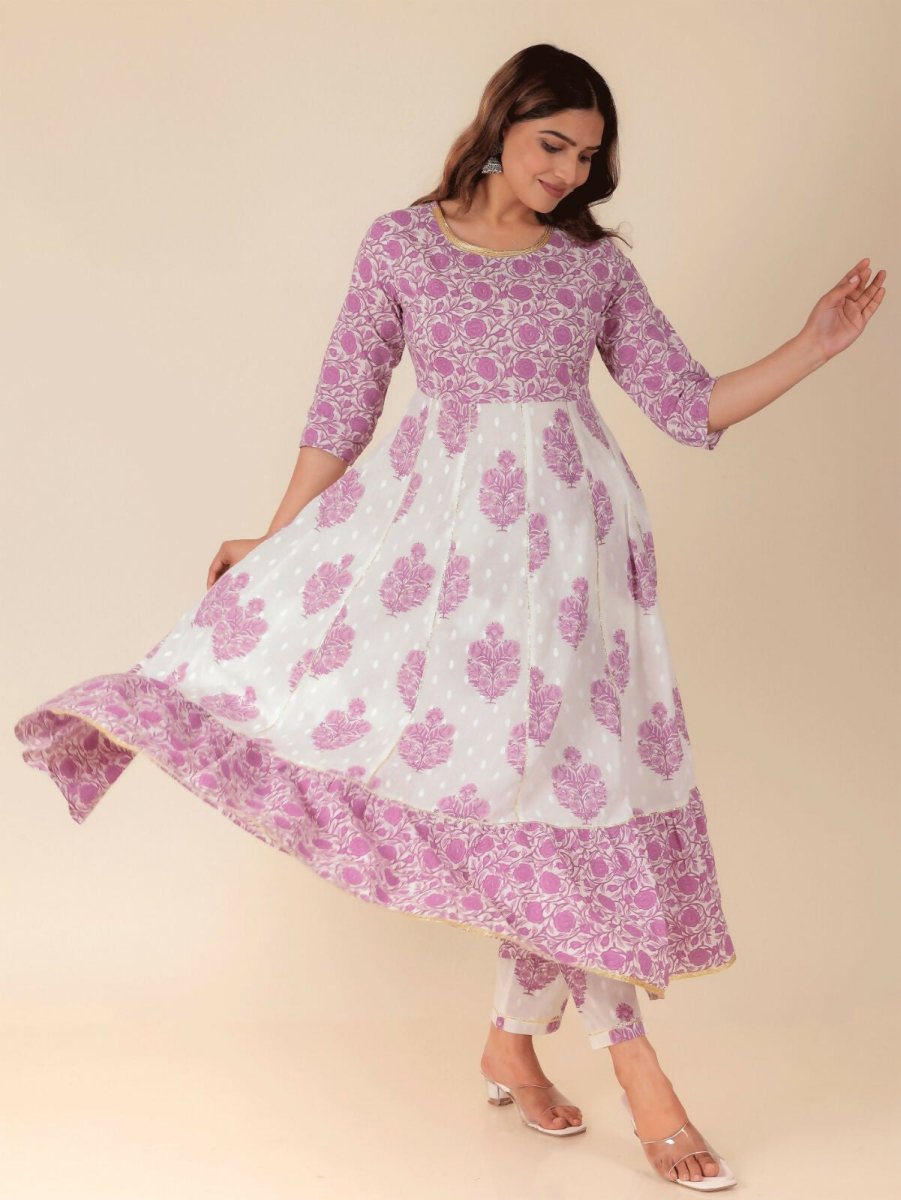 Aramya Anarkali Soft Cotton Floral Print Women's Kurta - White