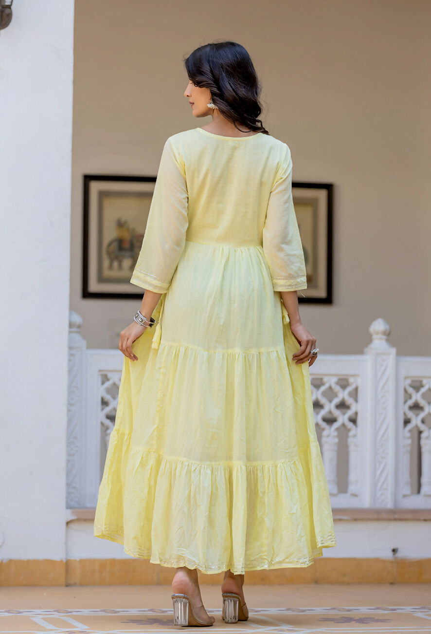 Kaajh Women's Yellow Embroidered Ethnic Dress