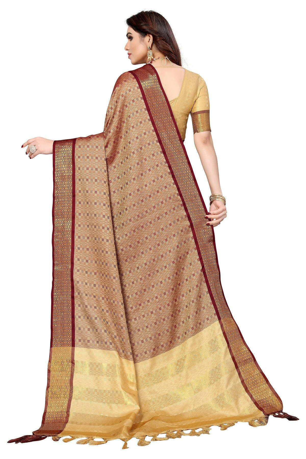 Vamika Weaving Brown Cotton Silk Saree