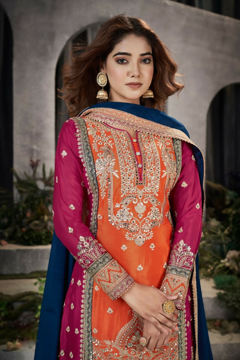 Partywear Designer Keshri Chinon Fabric suit - Shagun