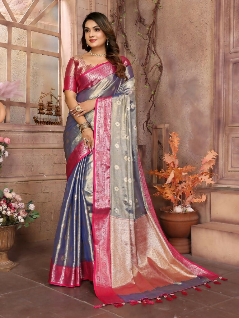 Anaita Light Lavender Tissue Silk With Zari Weaving Saree With Blouse