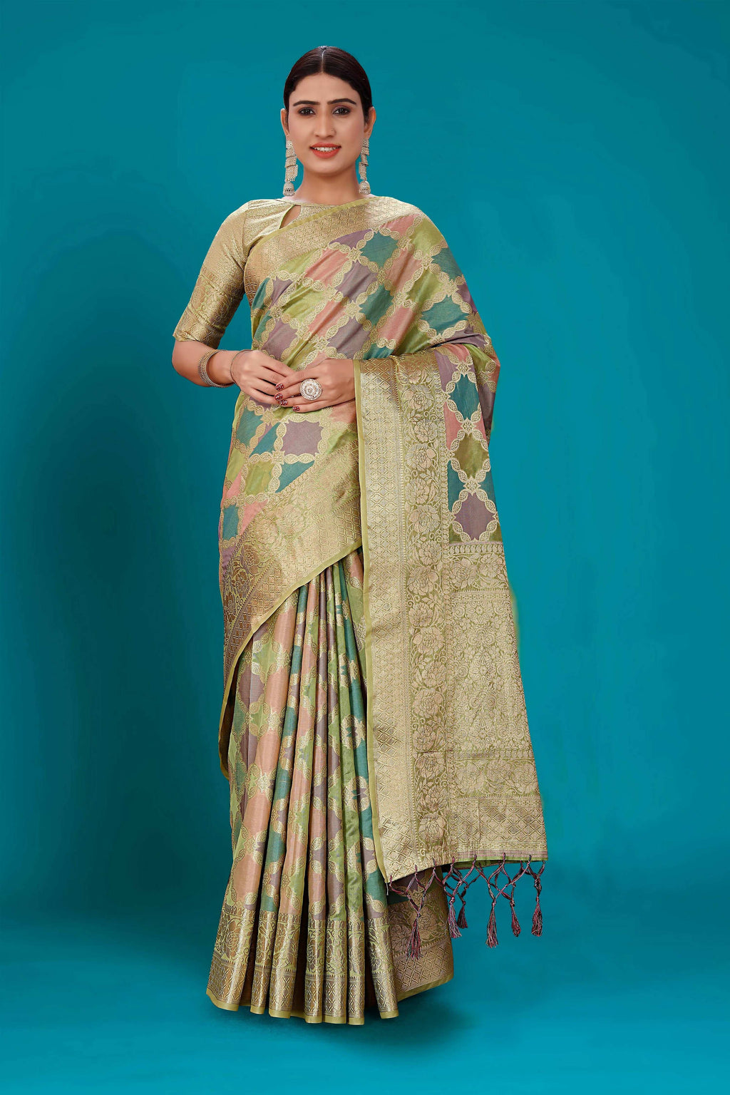 Green Soft Organza Woven Design Saree with Unstitched Blouse Piece - Zaara