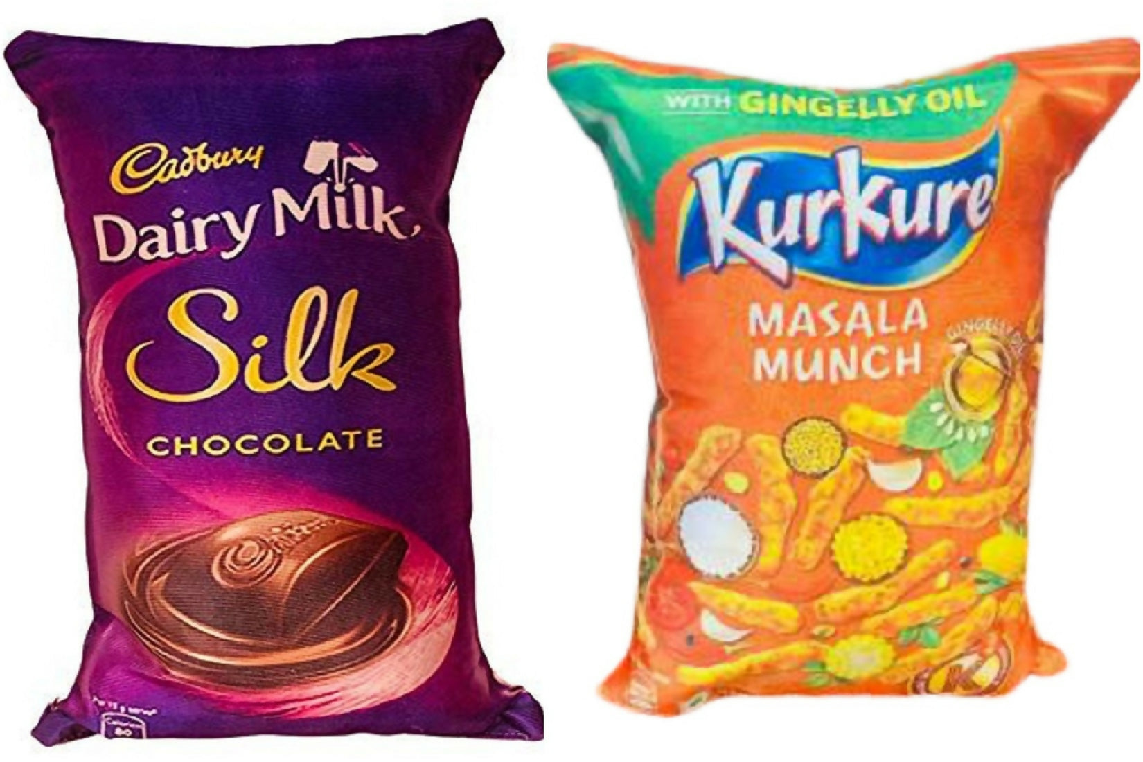 Unique Fashion Pack of 2 Microfibre Filled Reversible Cushion For Kids - Dairy Milk Silk And Kurkure