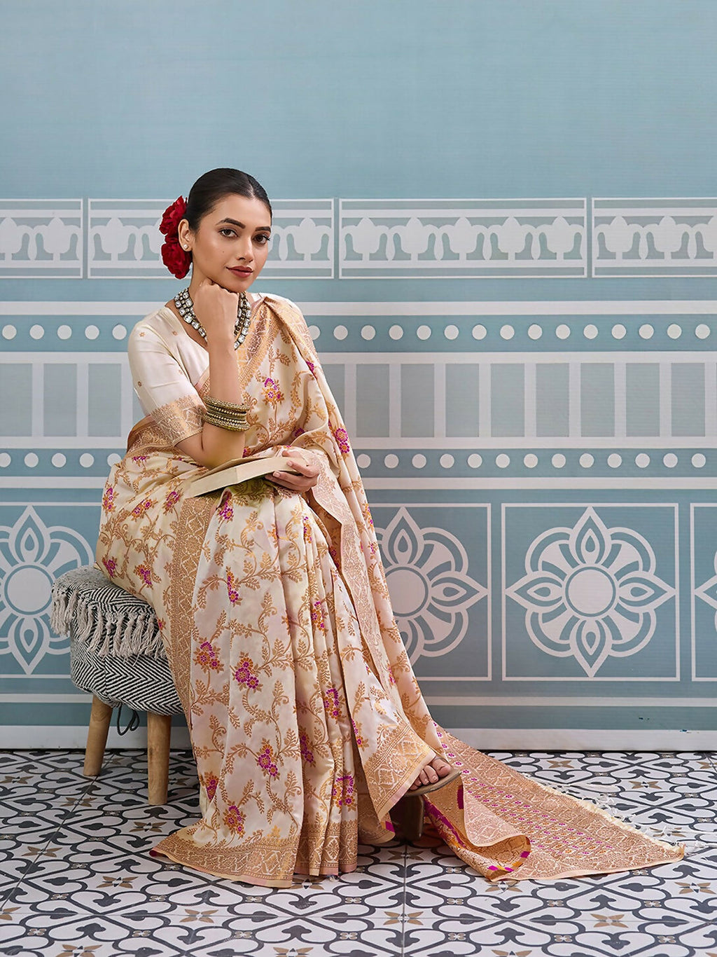 Shree Shyam Fashion Cream Silk Saree