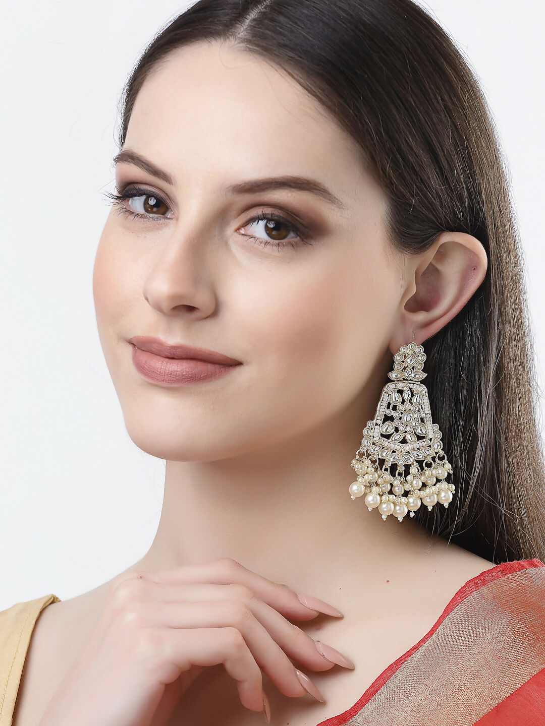 NVR Women Gold-Polished Kundan Drop Earrings