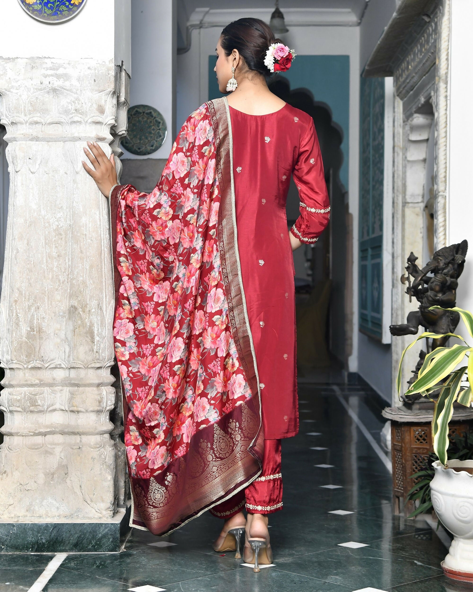 Vaasva Women's Silk Emboidered Solid Pant Set & Digital Printed Dupatta
