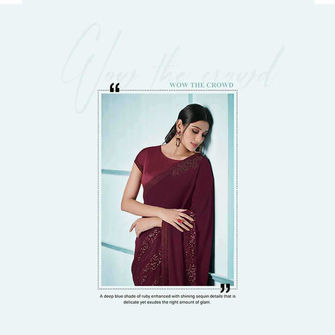 Maroon Lycra sequence Saree with Unstitched Blouse Piece - Norita Elaura