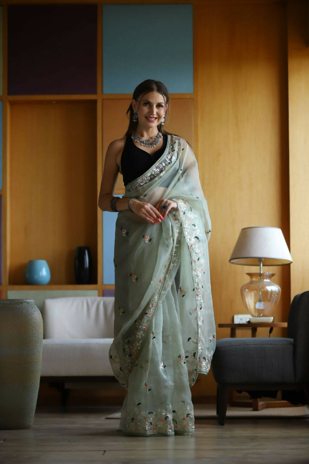 Vamsee Green Organza Saree