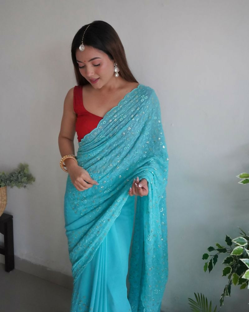 Vamsee Trendy Sequence Sky Blue Georgette Saree