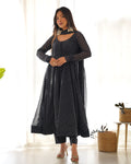Teeya Creation Black Abstract Leheriya Print Faux Georgette Anarkali Gown With Pants And Dupatta