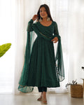 Teeya Creation Rama Abstract Leheriya Print Faux Georgette Anarkali Gown With Pants And Dupatta