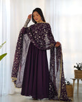 Teeya Creation Black Color Party Wear Faux Georgette Anarkali Gown With Pants And Dupatta