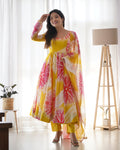 Teeya Creation Multicolor Digital Print Soft organza Anarkali With Pants And Dupatta