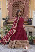 Teeya Creation Maroon Color Stra Georgette Heavy Embroidery Work Fully Stitched Gown