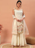 Teeya Creation Cream Color Faux georgette Heavy Embroidery Work Fully Stitched Sharara Set