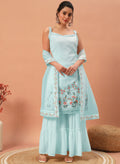 Teeya Creation Sky Color Faux georgette Heavy Embroidery Work Fully Stitched Sharara Set
