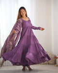 Teeya Creation Violet Color Pure Roman Silk Chanderi Fully Flared Anarkali Gown