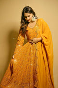 Teeya Creation Yellow Color Georgette Fabric Heavy Embroidery Work Fully Stitched Gown