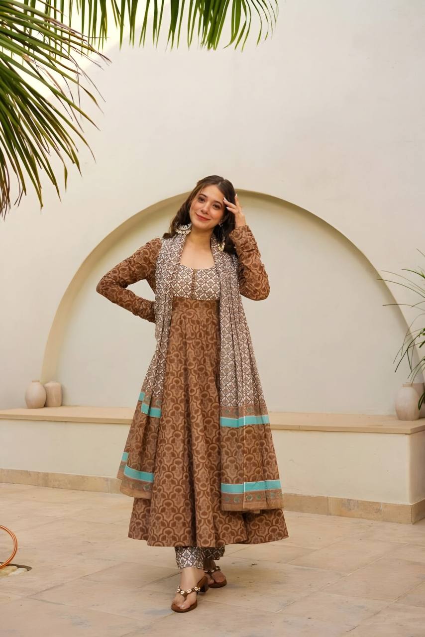 Teeya Creation Multi Green Color Muslin Silk Digital Printed Anarkali gown