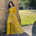 Teeya Creation Yellow Colour Chinon Silk Heavy Embroidery Work Fully Stitched Salwar Suit