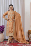 Teeya Creation Peach Color Chinon Silk Heavy Embroidery Work Fully Stitched Salwar Suit
