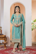 Teeya Creation Turquoise Color Chinon Silk Heavy Embroidery Work Fully Stitched Salwar Suit