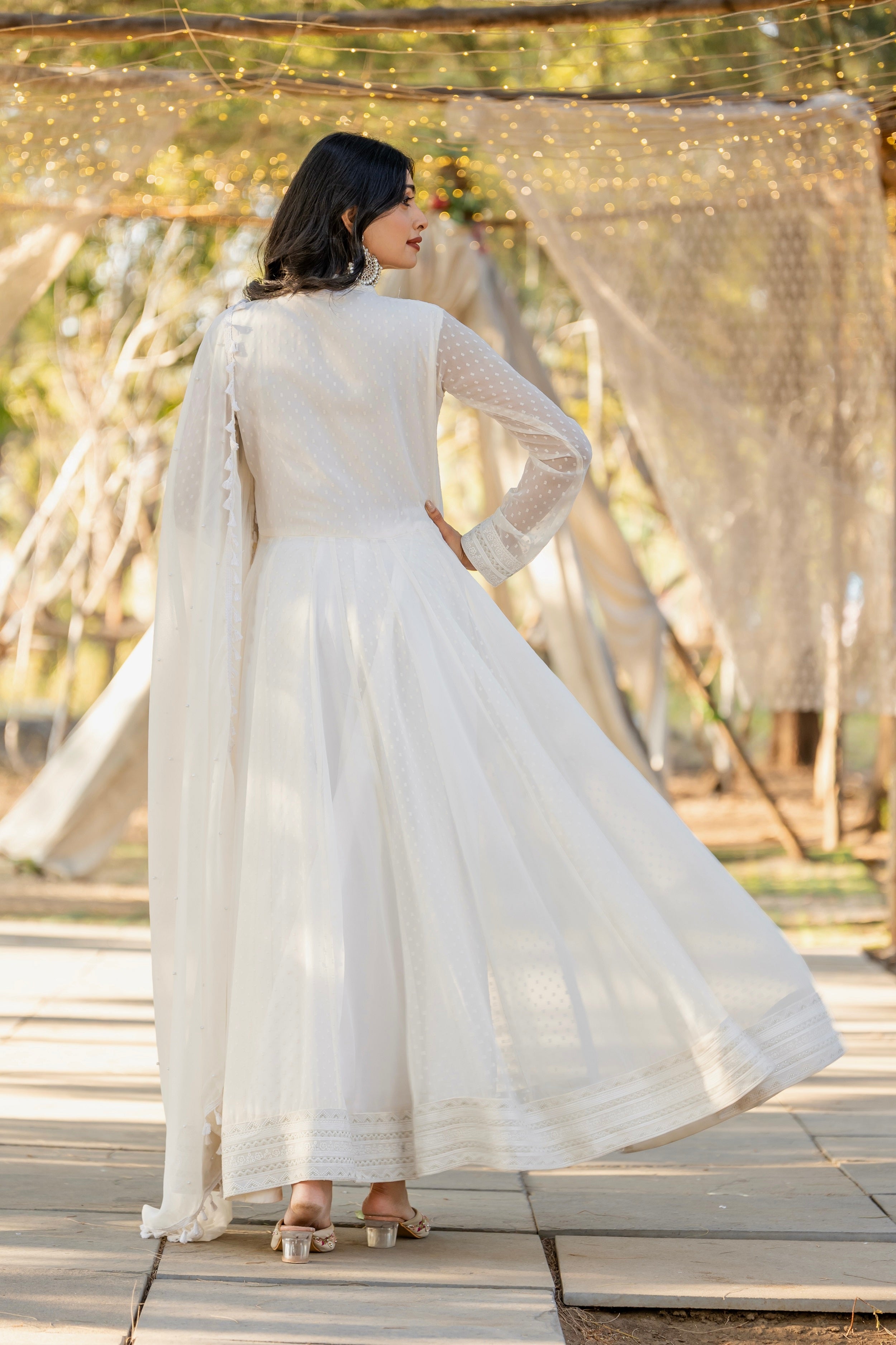 Teeya Creation White Color 1000 Butto Georgette Fabric Heavy embroidery work Fully Stitched Gown