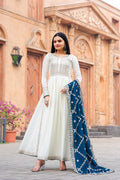 Teeya Creation White Color Chinon Silk Heavy Embroidery Work Fully Stitched Gown