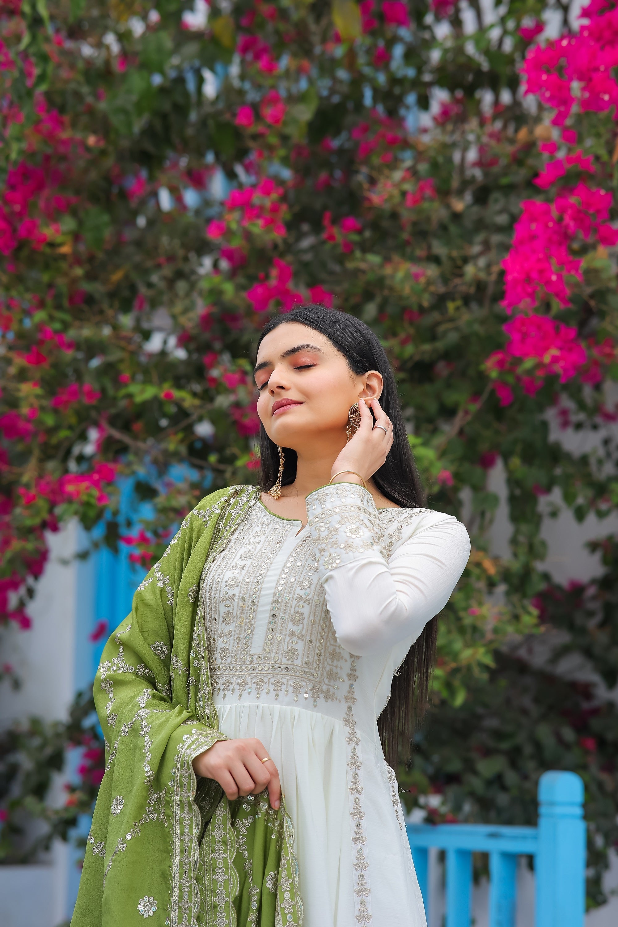 Teeya Creation White Color Chinon Silk Heavy Embroidery Work Fully Stitched Gown