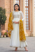 Teeya Creation White Color Chinon Silk Heavy Embroidery Work Fully Stitched Gown
