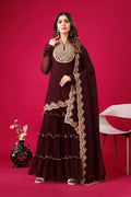 Teeya Creation Maroon Colour Faux Georgette Heavy Embroidery Work Fully Stitched Palazzo pair