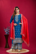 Teeya Creation Blue Colour Chinon Silk Heavy Embroidery Work Fully Stitched Salwar Suit