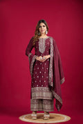 Teeya Creation Maroon Colour Chinon Silk Heavy Embroidery Work Fully Stitched Salwar Suit