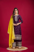 Teeya Creation Wine Colour Chinon Silk Heavy Embroidery Work Fully Stitched Salwar Suit