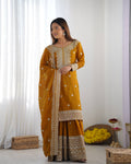 Teeya Creation Mustard Colour Chinon Silk Heavy Embroidery Work Fully Stitched Salwar Suit