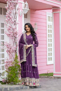 Teeya Creation Purple Colour Faux Georgette Heavy Embroidery Work Fully Stitched Gown