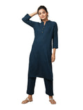 Kaajh Women's Blue Solid Metal Embellishment Kurta
