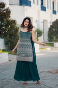 Teeya Creation Teal Color Georgette Heavy Embroidery Work Pakistani Style Fully Stitched Salwar Suit