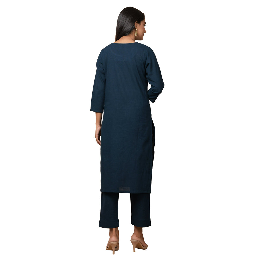 Kaajh Women's Blue Solid Sequin Embellishment Kurta