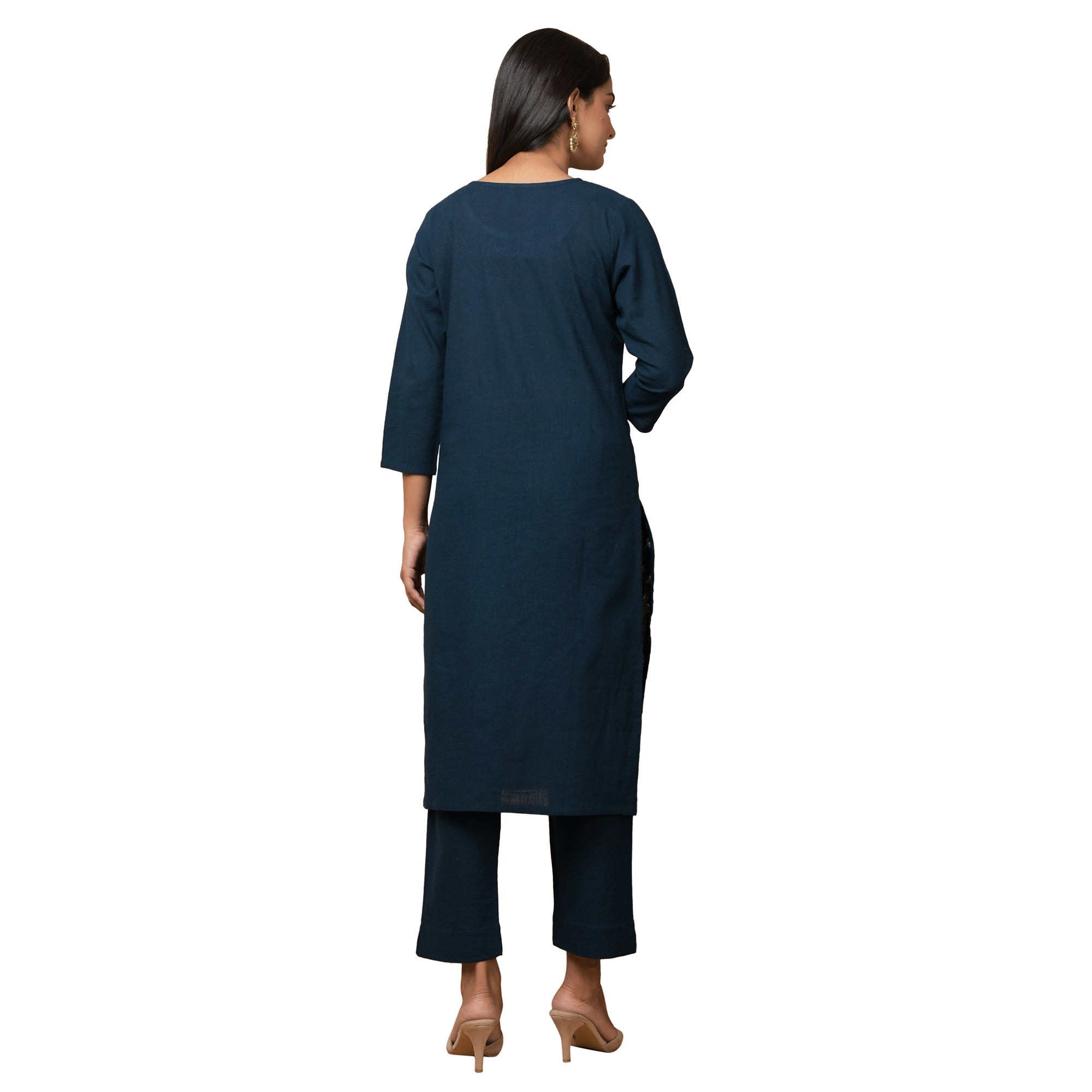 Kaajh Women's Blue Solid Sequin Embellishment Kurta