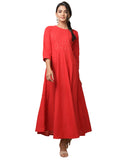 Kaajh Women's Red Solid Sequin Anarkali Kurta