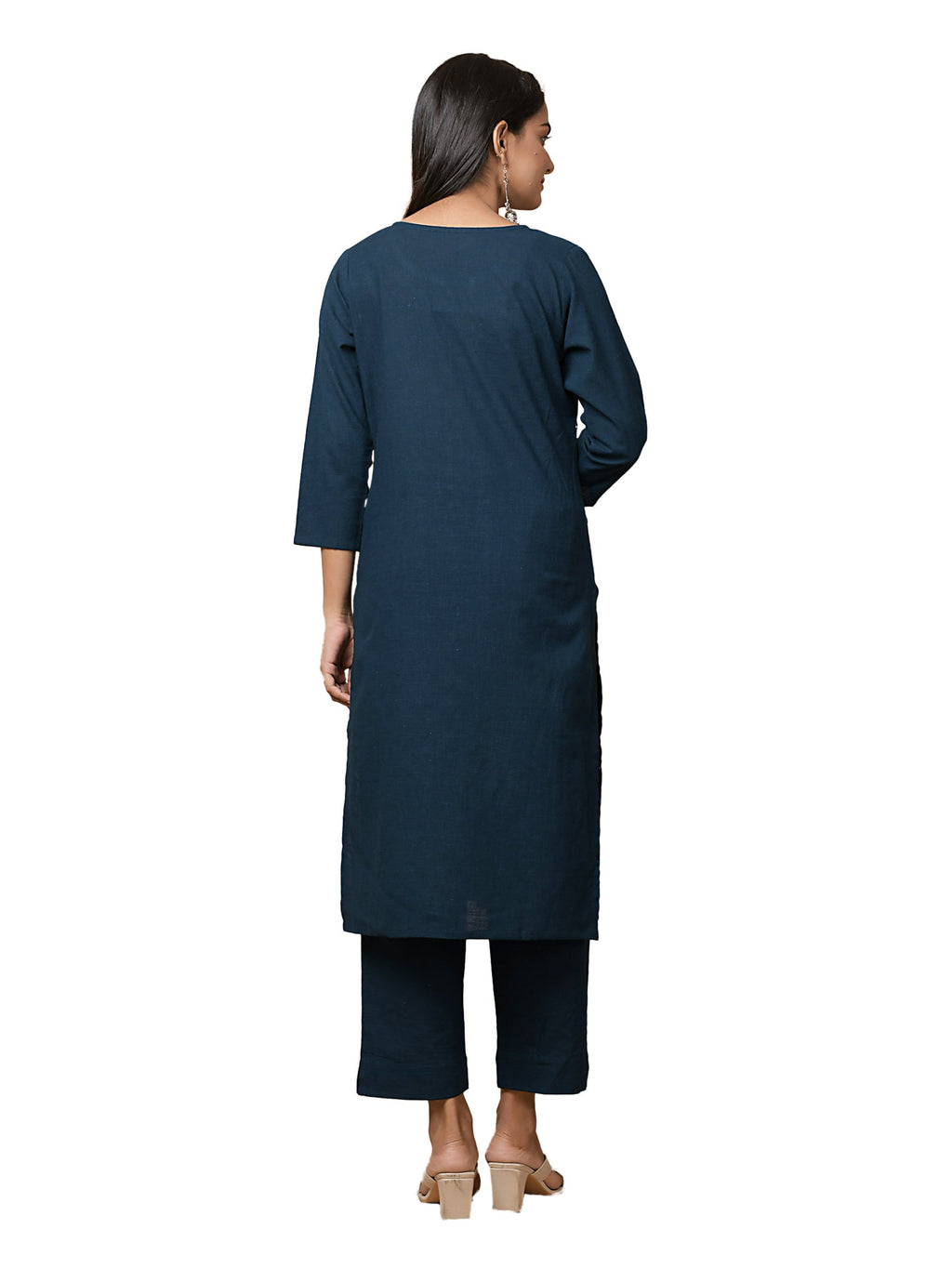 Kaajh Women's Blue Solid Mirror Embellishment Kurta