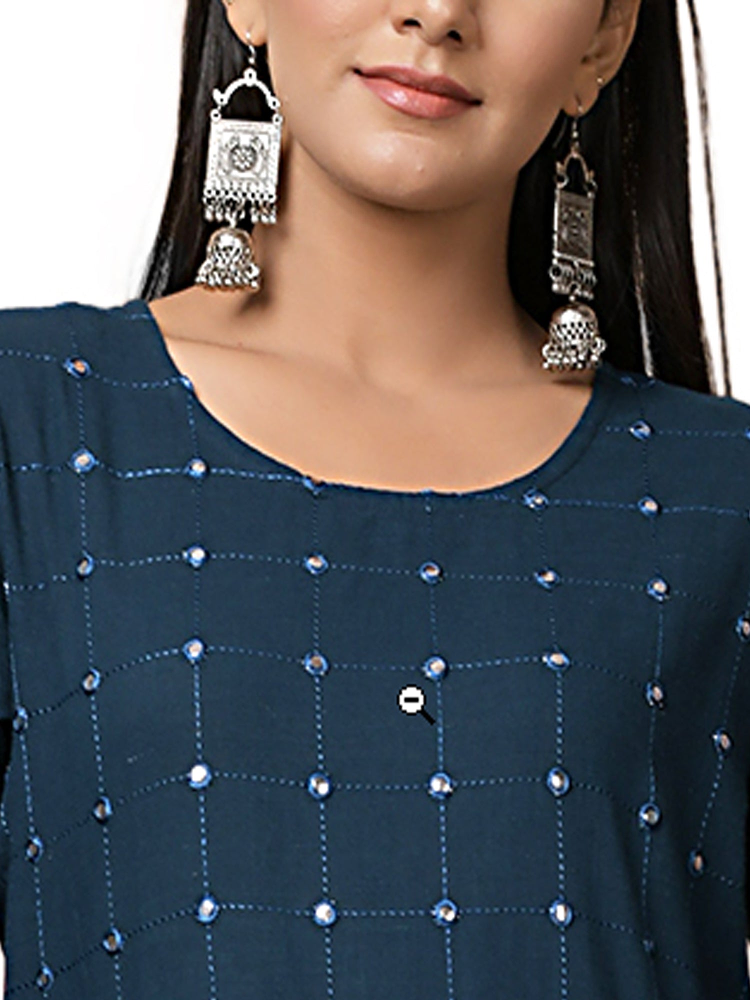 Kaajh Women's Blue Solid Mirror Embellishment Kurta