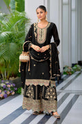 Teeya Creation Black Color Chinnon Silk Heavy Embroidery Work Festival Wear Fully Stitched Sharara Suit