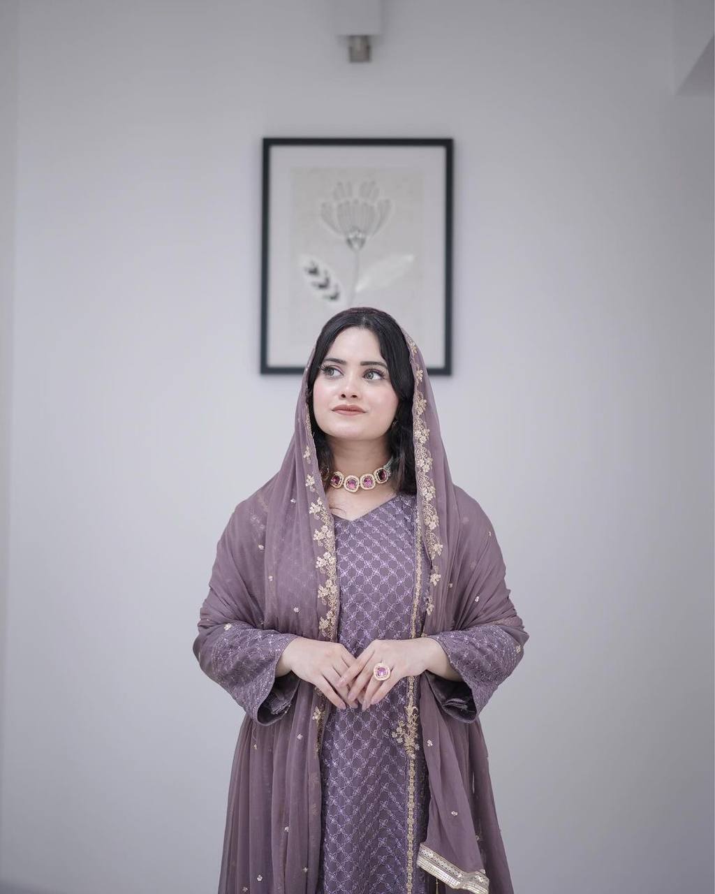 Teeya Creation Violet Color Faux Georgette Heavy Embroidery Work Fully Stitched Salwar Suit